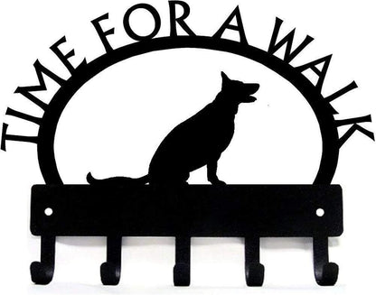 German Shepherd Sitting Time for a Walk Key Rack Dog Leash Hanger Metal Wall Art
