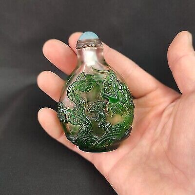 Beautiful Handmade chinese dragon statue Collector Carved Glass Snuff Bottle art