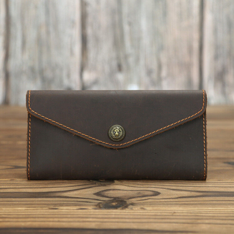Crazy Horse Leather Men's Envelope Wallets Retro Flip Long Clutch Bag Phone Bags