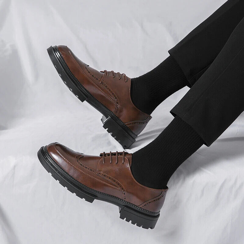 Men Shoes Business Dress Shoes All-Match Casual Shoes Brown Classic Block Shoe