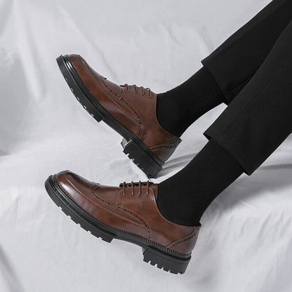 Men Shoes Business Dress Shoes All-Match Casual Shoes Brown Classic Block Shoe