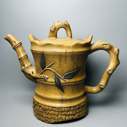 Vintage Chinese Yixing Purple Clay Teapot Zisha Ceremony Ceramic Bamboo Teaware