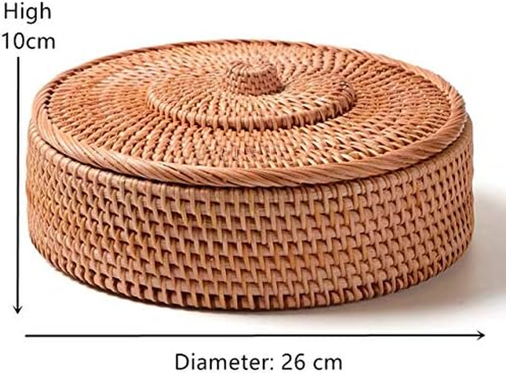 Hand Woven Basket Retro Rattan Storage Boxes with Lids Jewelry Household Items
