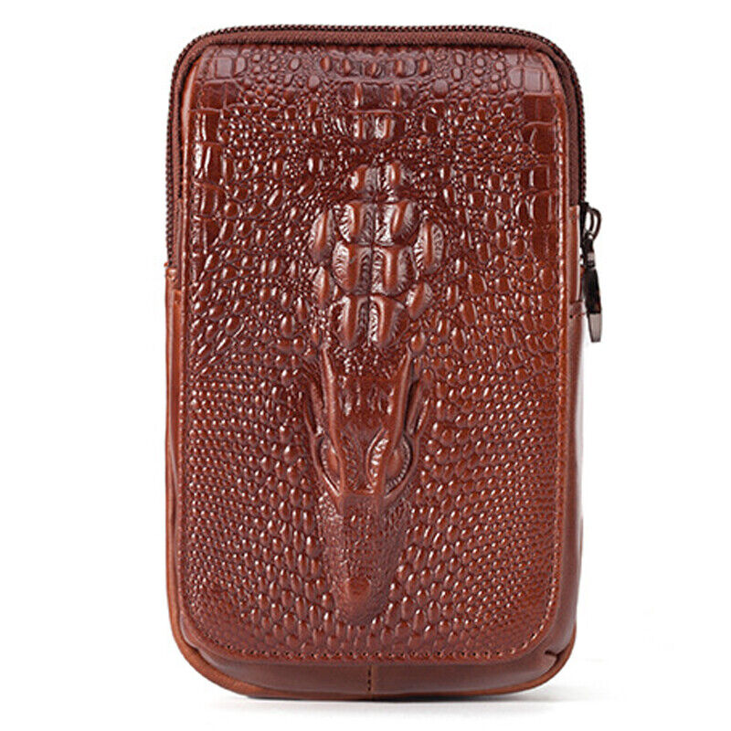 100% Genuine Leather Men's Crocodile Pouch Hook Funny Belt Pack Waist Bag
