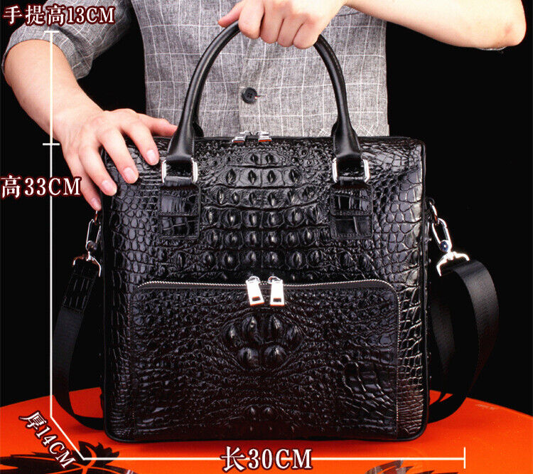 Top Cowhide Leather Crocodile Alligator Men's Business Briefcase Handbag Bag