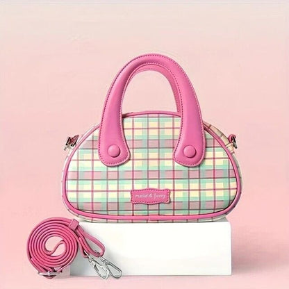 Cute Women’s Bowling Plaid PU Leather Crossbody Tote Bag Messenger Travel Gift