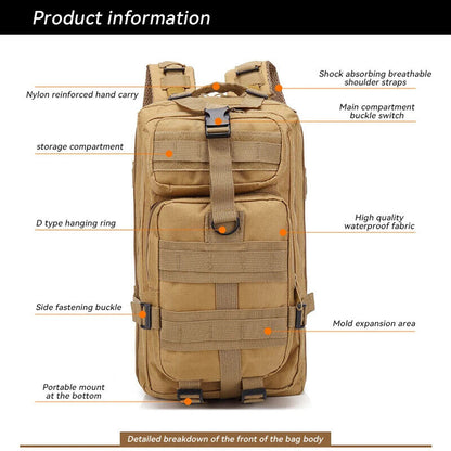 25L Tactical Pack Backpack Army Bag Outdoor Hiking Camping Hunting Rucksack