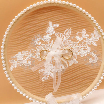 Ring Pillows Holders White Wood Lace Round Cushion Bearer Engagement Photo Props