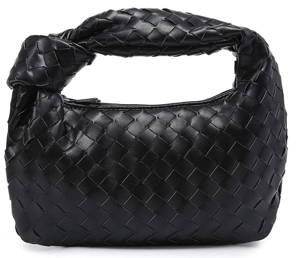 Woven Handbag, Knotted Clutch Bag for Women Soft Leather Hobo Bag Fashion Mini C