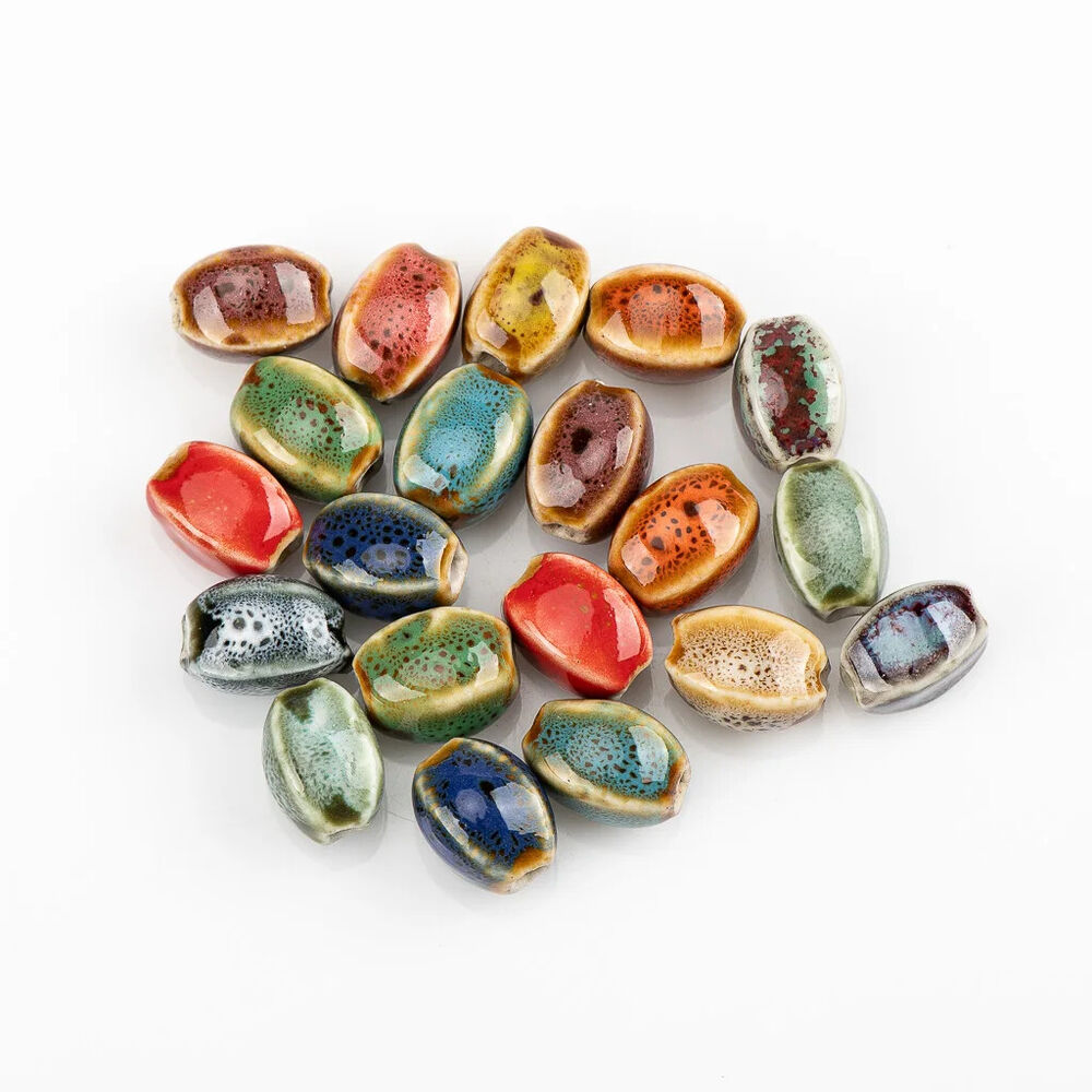 Craft Beads 20Pcs Ceramic Colorful Glaze Unique Shape Jewelry Making Kit 13x10mm