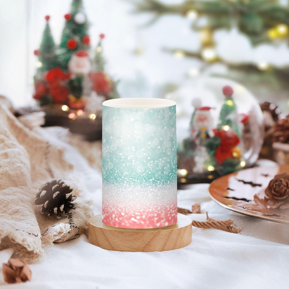 Flameless Candles Teal Green Glitter Coral Pink Battery Operated Multi-12