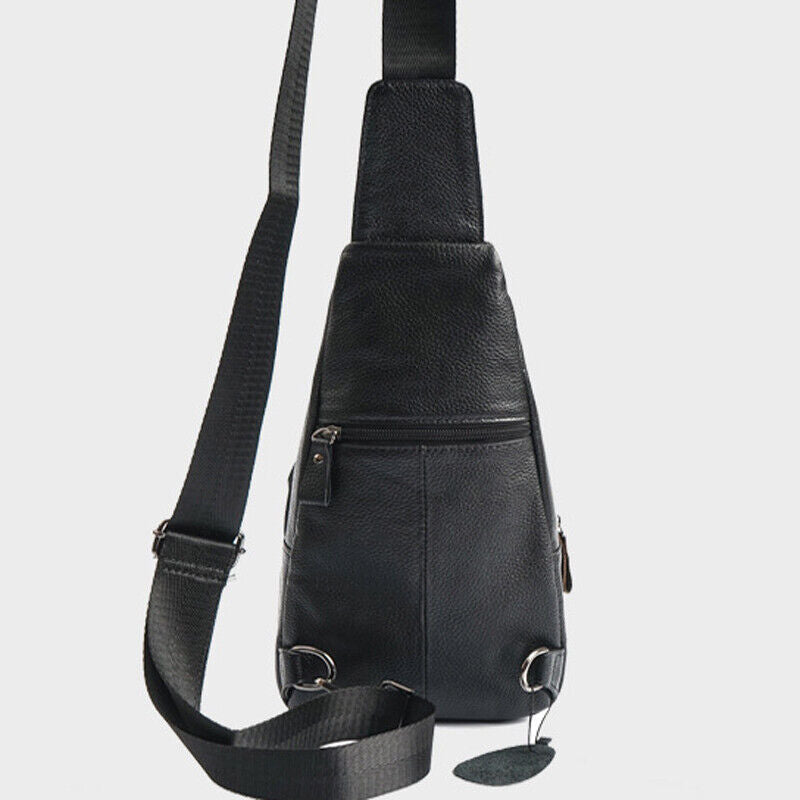 Black Sling Backpack Mens Genuine Leather Crossbody Chest Bag Sling Shoulder Bag