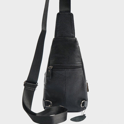 Black Sling Backpack Mens Genuine Leather Crossbody Chest Bag Sling Shoulder Bag