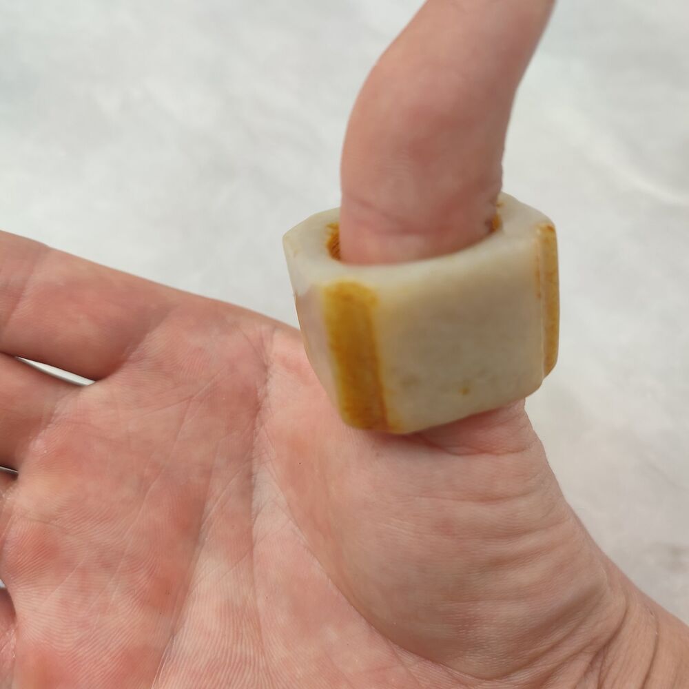 Chinese Hotan Hetian Jade Carving Unique Sculpture Collector Thumb Ring square