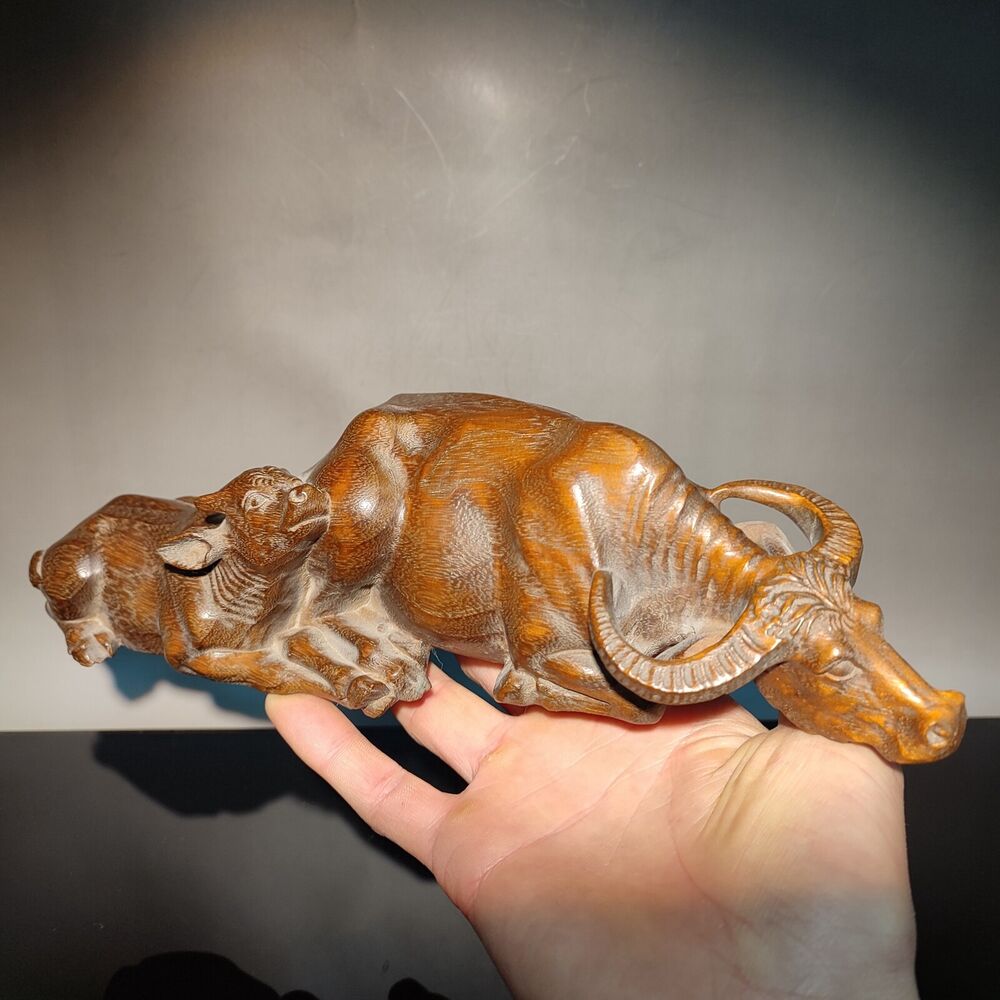 Chinese ox Boxwood hand carved wooden african statues decor statue cattle son