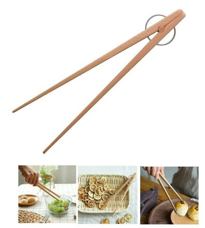 Wooden Kitchen Tongs Meat BBQ Clip Food Fruit Serving Clamp Cooking Utensil Tool