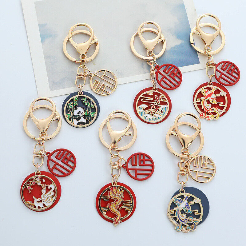 Unique Fox Dragon Panda Keychain Cute Drop Oil Key Chain Bag Car Key Decoration