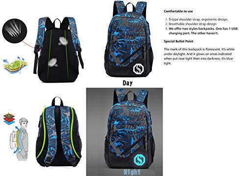 JiaYou Boy Girl Unisex 20L Fashion School Bag Backpack 20L, Usb Colorg 2 Sets