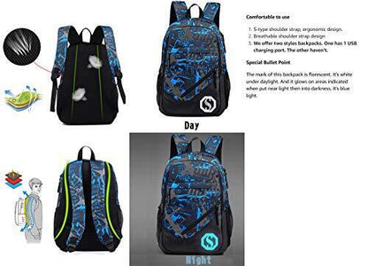 JiaYou Boy Girl Unisex 20L Fashion School Bag Backpack 20L, Usb Colorg 2 Sets