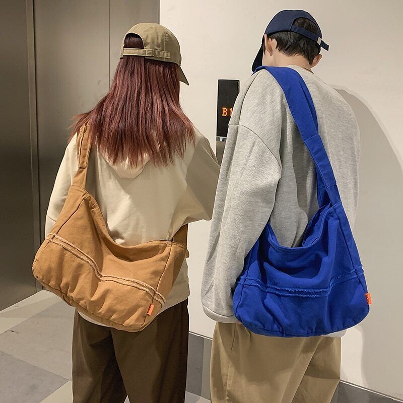 Women Canvas Shoulder Bag Unisex Student School Bag Travel Shoulder Bag