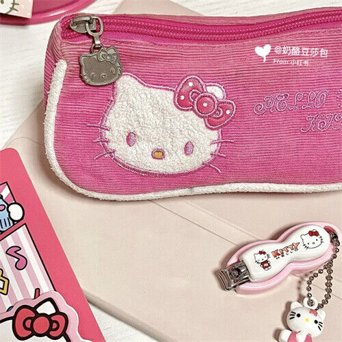 Hello Kitty Pencil Bag Embroidery Heart Stationery Storage Bag Cosmetic Bag Gift