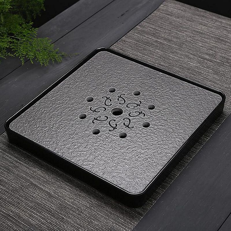 Black Stone Kungfu Tea Tray with Drainage Water Storage for Puer Tableware Tea
