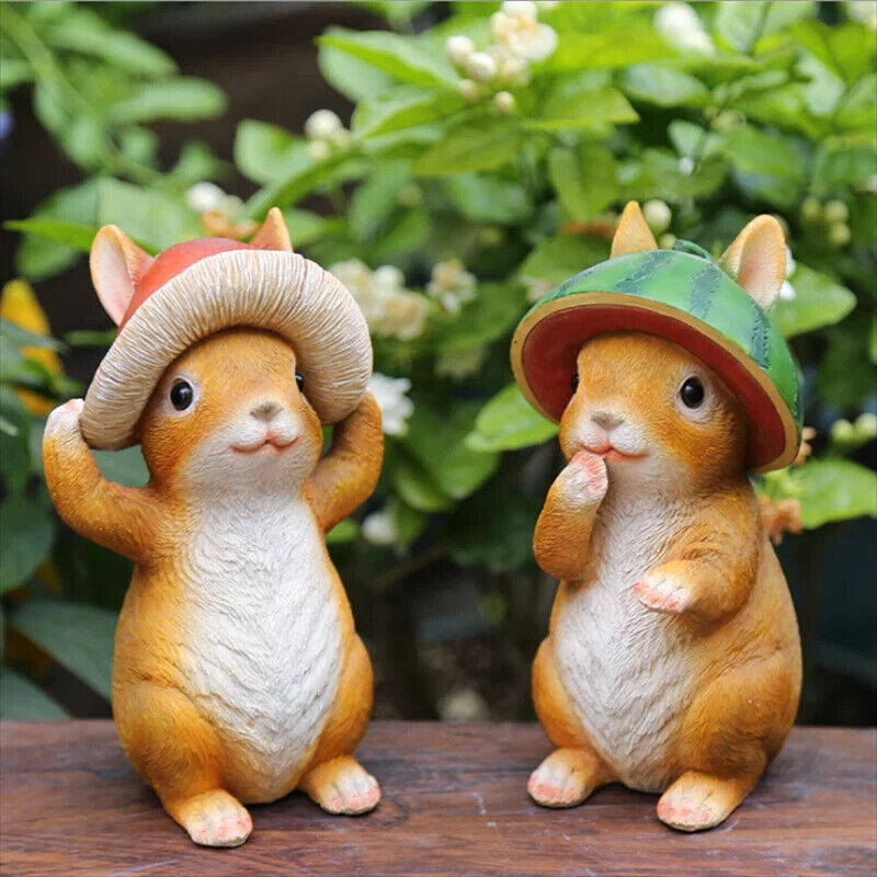 Rabbit Figures Ornaments Resin Garden Yard Animal Statues Mini Fairy Grass Decor