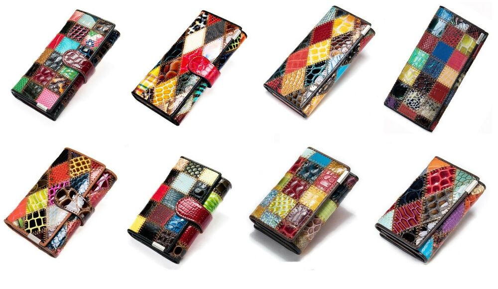 Women Long Medium Size Wallet Genuine Leather Patchwork Ladies Zipper Clutch Bag