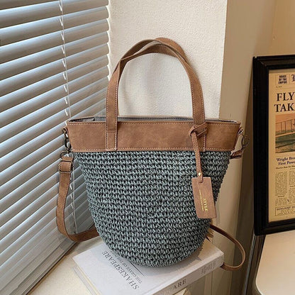Women Zipper Weave Bag Travel Beach Bags Handmade Lady Crossbody Bag Handle