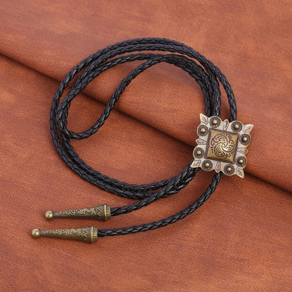 Men Bolo Bow Ties Square Retro Shirt Chain Pattern Poirot Leather Rope Necklaces