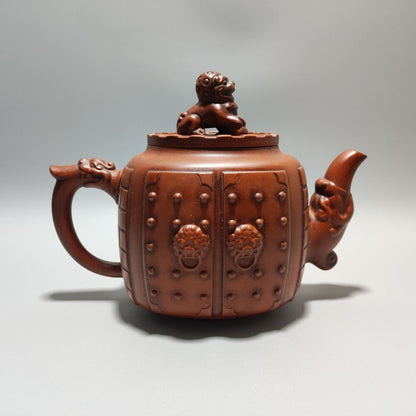 Chinese Yixing Purple Clay Teapot Zisha Ceramic Carving Lion Tea Set Collection