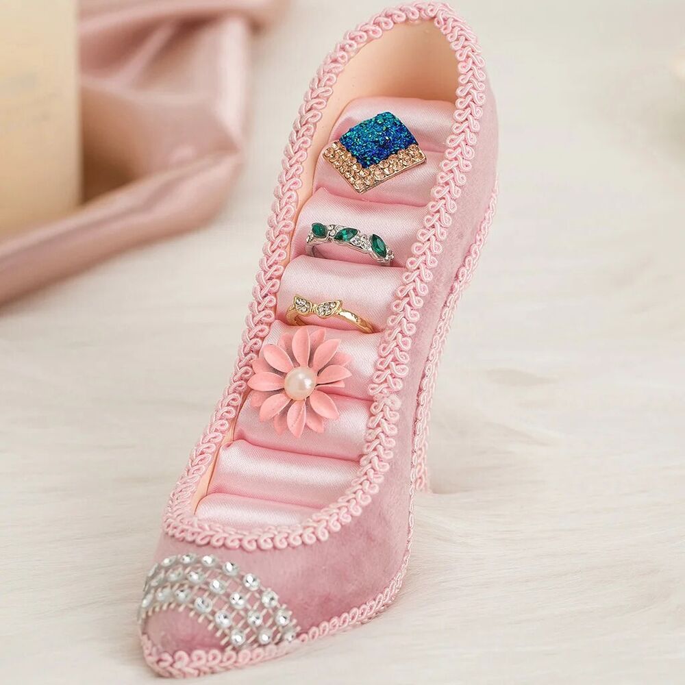 Jewelry Display Stand Resin Elegant Pink High Heel Shoe Ring Holder Storage Rack
