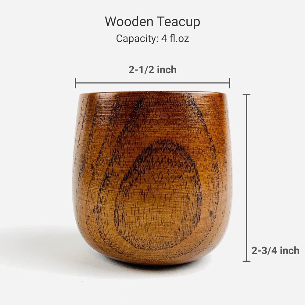 Japanese Wooden Teacups with Saucers Zen Inspired Kitchen Decoration Gift 2 Pcs