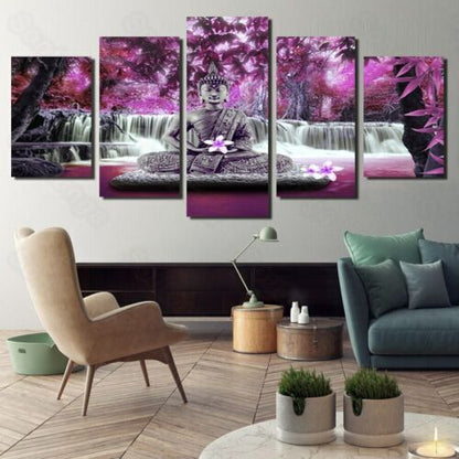 Buddha Meditation in Forest 5 Piece Canvas Print Wall Art Home Decor Cuadros