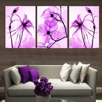 Abstract Purple Flowers 3 Pieces Canvas Print Wall Art Poster Home Decor