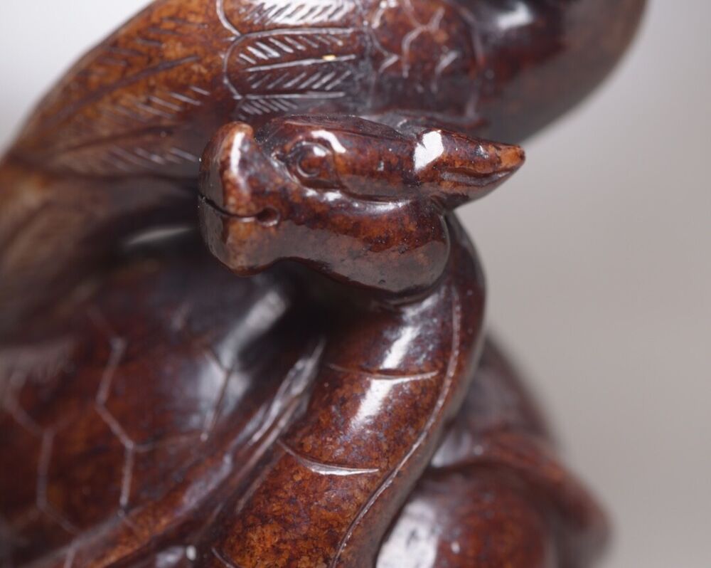 Old Peking Chinese Hetian Jade Carving Turtle Bird Statue Unique Wonderful Art