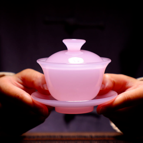Hibiscus Jade Tea Bowl Porcelain Glazed Glass Jade Kung Fu Tea Set Tureen Bowls