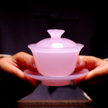 Hibiscus Jade Tea Bowl Porcelain Glazed Glass Jade Kung Fu Tea Set Tureen Bowls