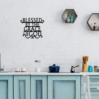 Blessed by The Grace of God Metal Wall Art Sign Plaque Metal Wall Art