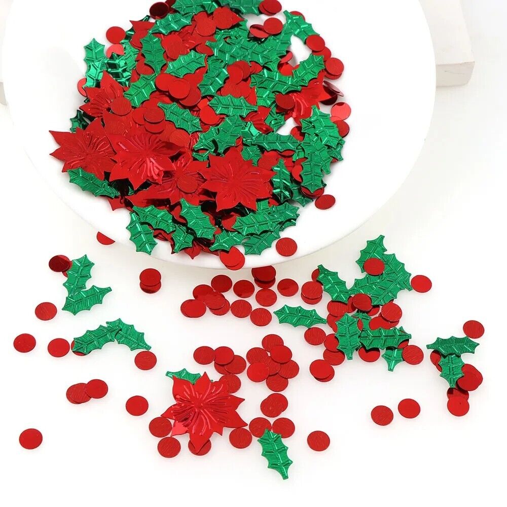 Confetti 15g Mix Colors Plastic Christmas Green Leaf Red Flowers Tinfoil Sequins