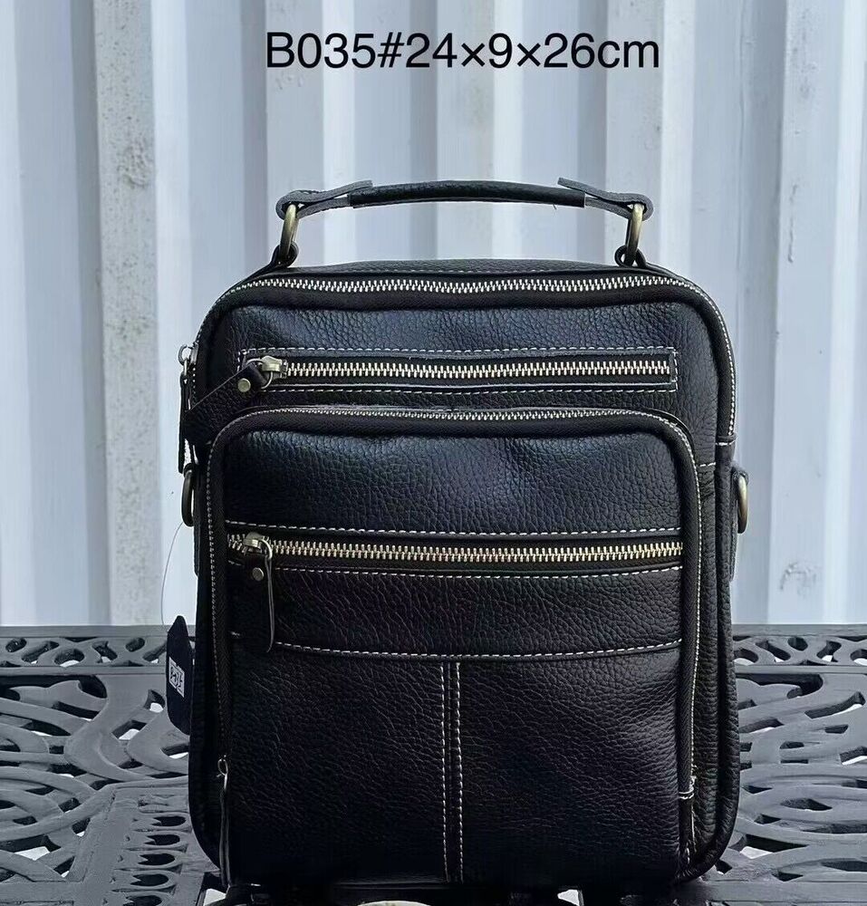 100% Genuine Leather Men's Business Bags, Black Sling Shoulder Messenger Bag