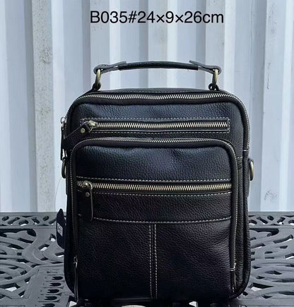 100% Genuine Leather Men's Business Bags, Black Sling Shoulder Messenger Bag