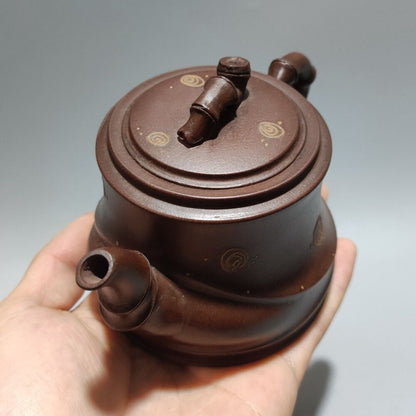 Vintage Chinese Yixing Purple Clay Teapot Zisha Ceramic Bamboo Teaware Collector