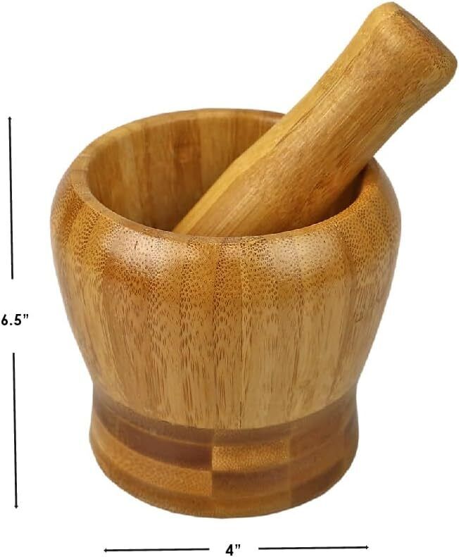 Wooden Mortar and Pestle Set Bamboo Natural Grinding Crushing Tool Herbs Spices