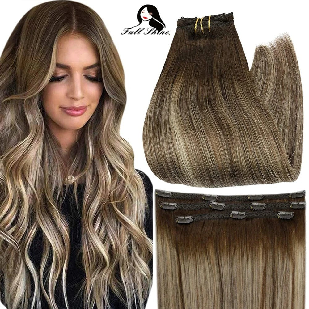 Full Shine 50 Grams 100% Real Clip Remy Human Hair Extensions Full Head Thick