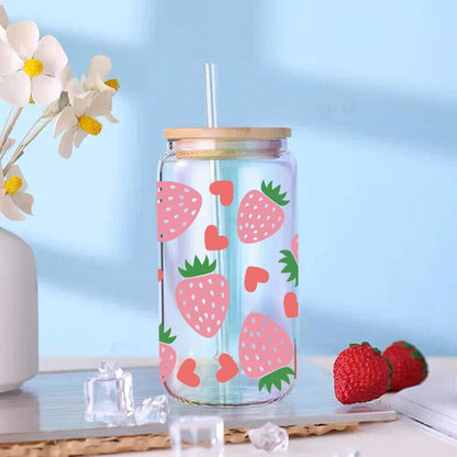 Transfers Stickers 16oz Cup Wraps 3D UV DTF Strawberry Printed DIY Decal 23x11cm