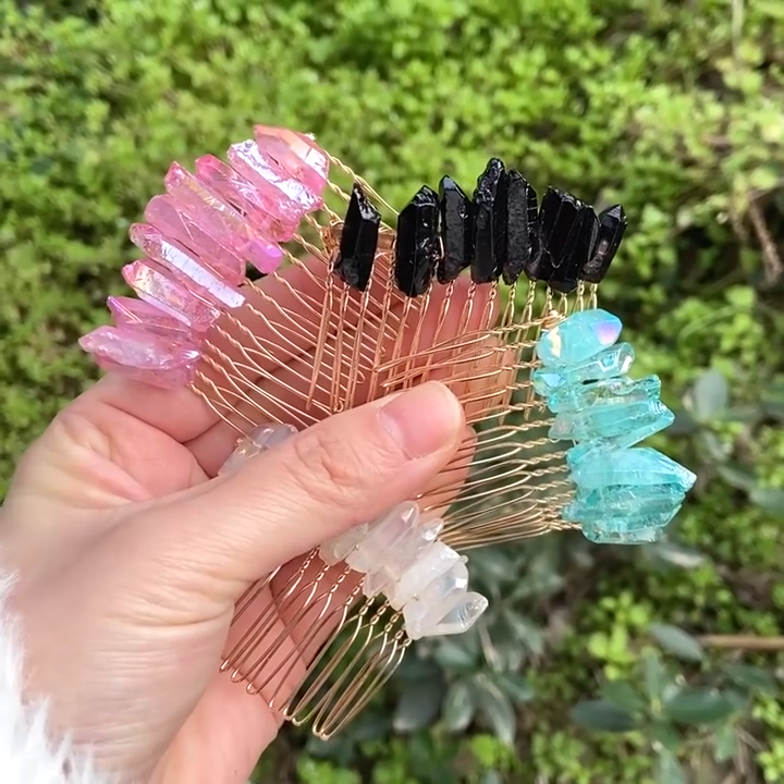 Women Hair Combs Irregular Healing Crystal For Bride Hairpin Wedding Accessories