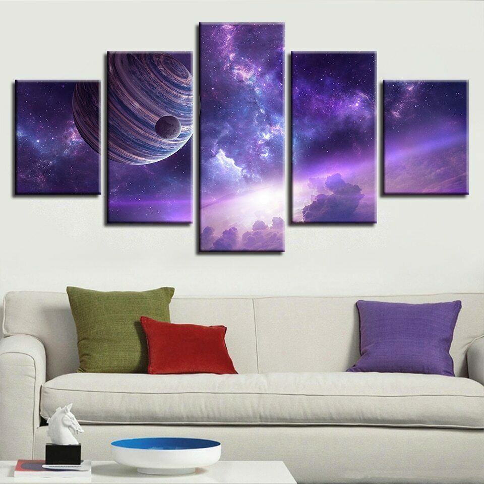 5P Planet In Purple Nebula Posters HD Prints Space Pictures Modular Home Decor