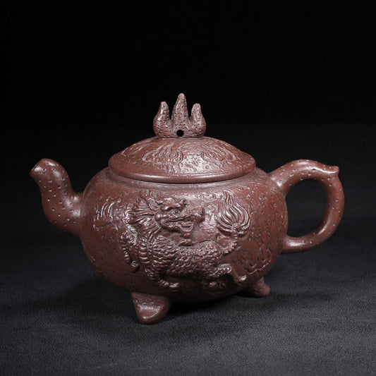 Vintage Chinese Yixing Purple Clay Teapot Zisha Ceramic Carving Unicorn Tea Set