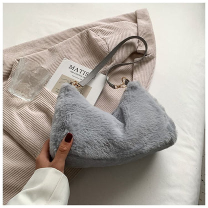 Faux Fur Shoulder Bags Small Soft Crossbody Winter Solid Luxury Warm Handbags